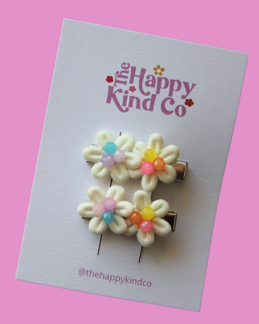 Neon Beaded Flower Clips