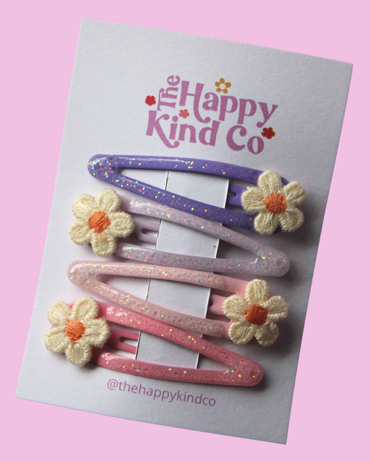 Glitter Daisy Combo Clips - Berry Lush