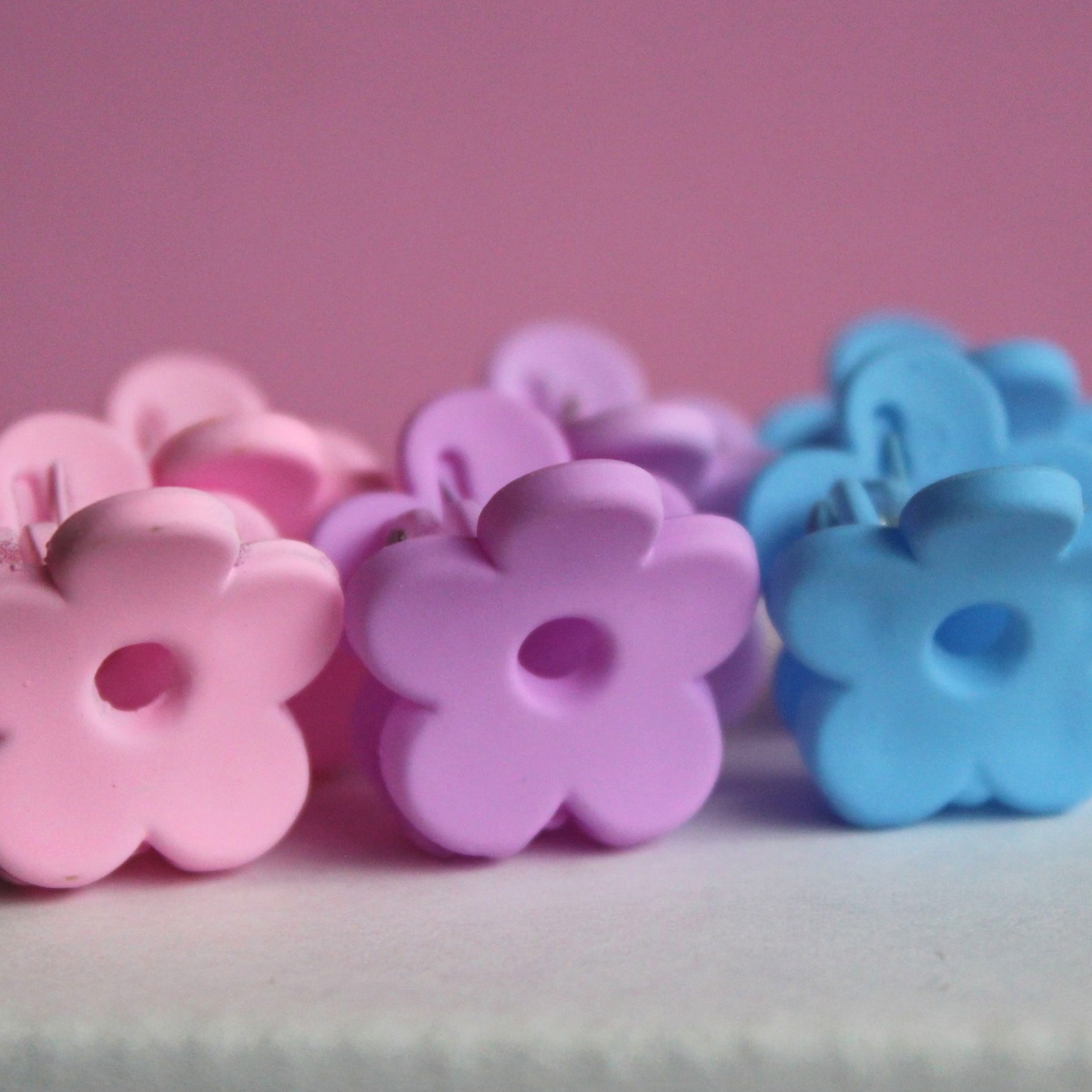 Chunky Flower Mini Claw Clips 6 Pack Bubblegum