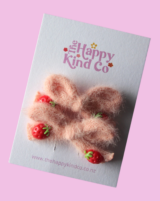 Fluffy Pigtail Bow Clips - Baby Pink Berries