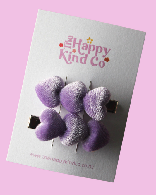 Velvet Heart Clips - Creamy Lavender