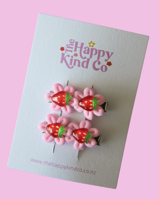 Strawberry Flower Clips - Candy Pink