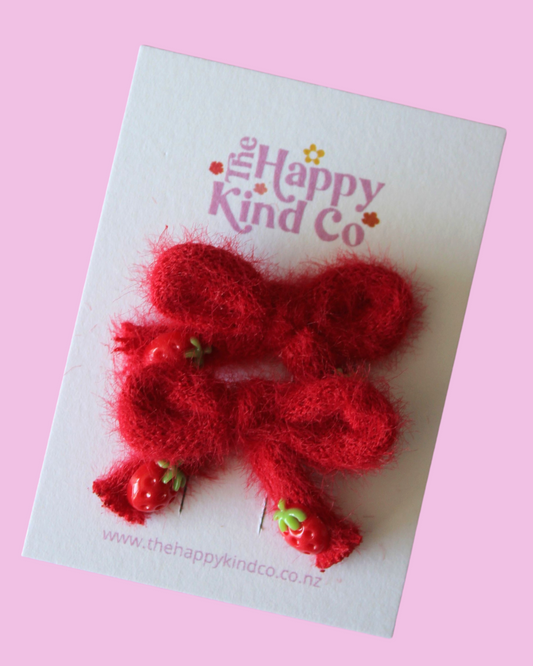 Fluffy Pigtail Bow Clips - Ruby Berries