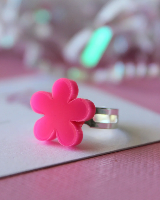 Candy Pink Flower Statement Ring