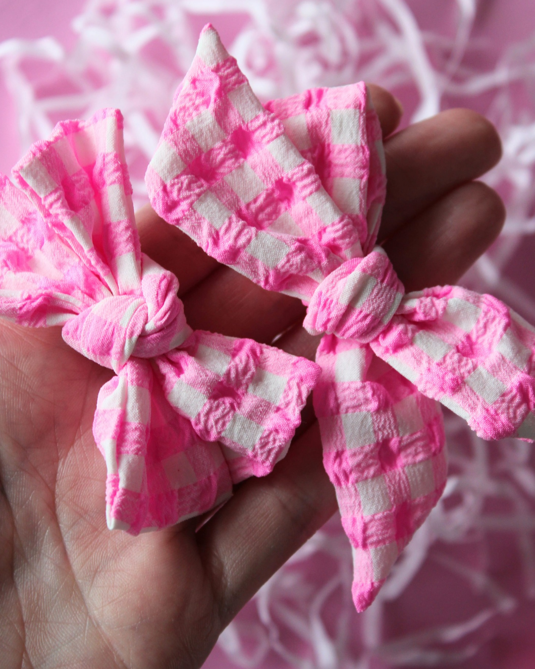 Candy Pink Gingham Scrunch Bow