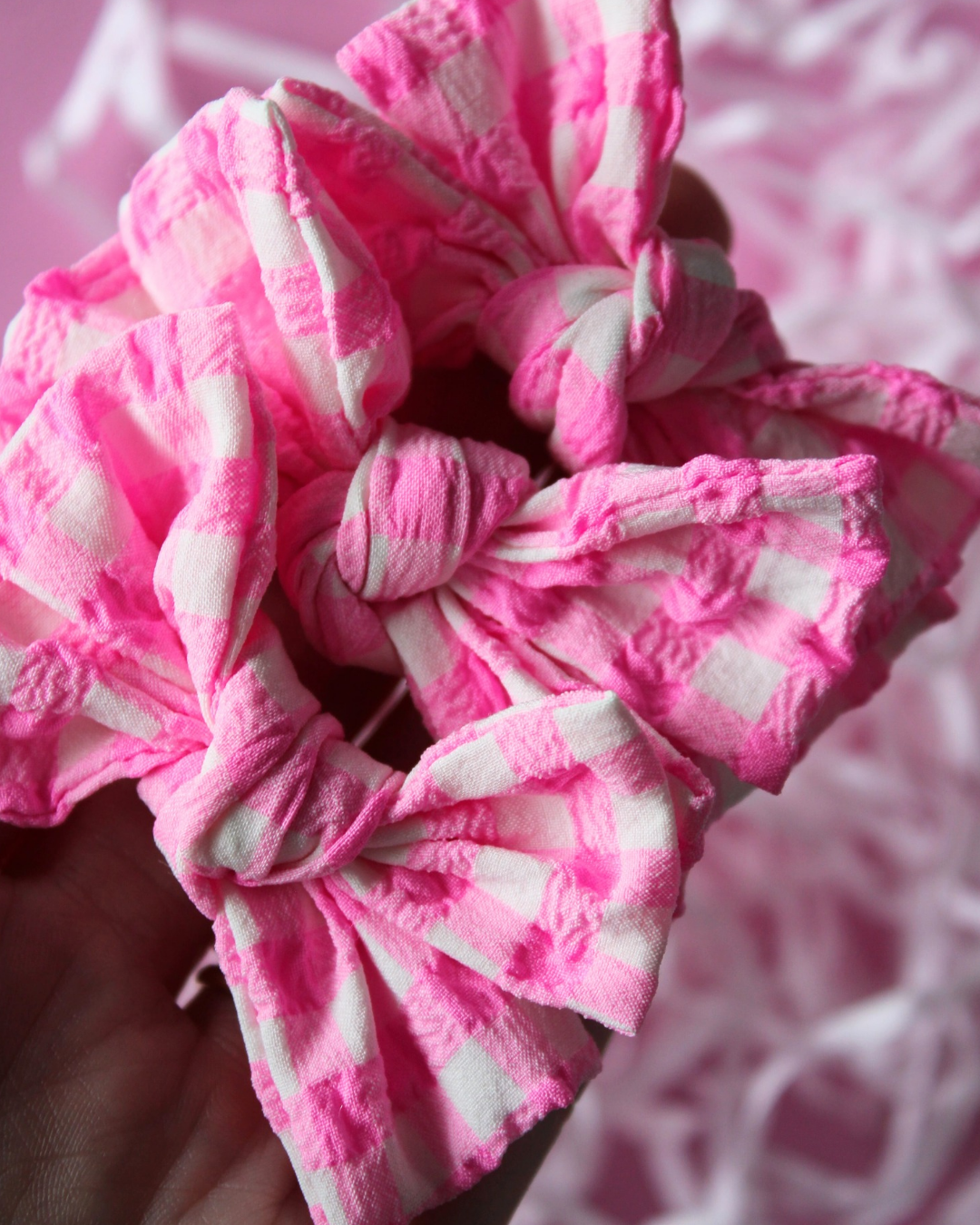 Candy Pink Gingham Scrunch Bow