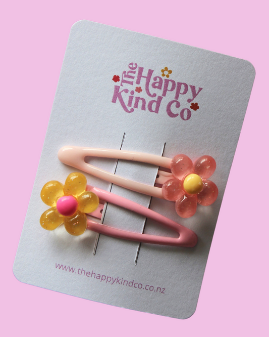 Mini Flower Pop Contrast Clips - Heat Wave