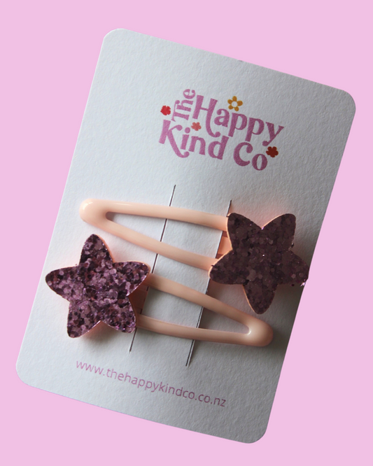 Glitzy Star Clips - Baby Pink