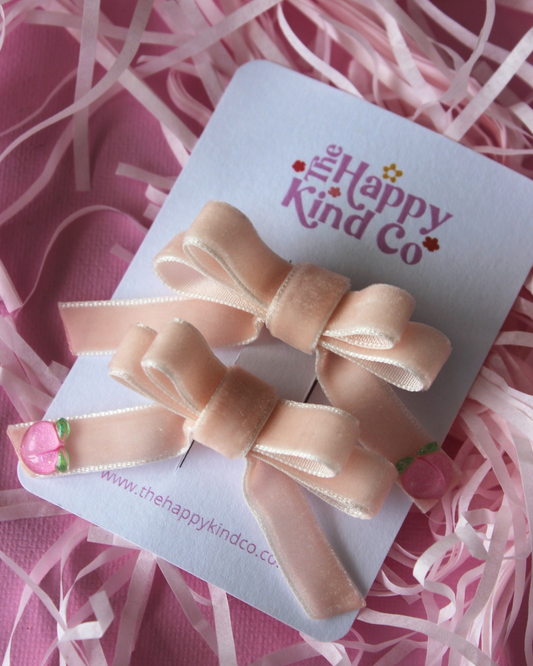 Peachy Ribbon Pigtail Bow Clips