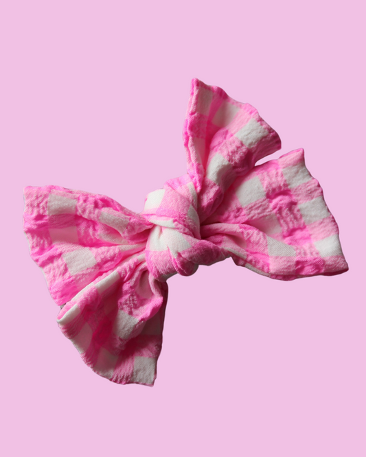 Candy Pink Gingham Scrunch Bow