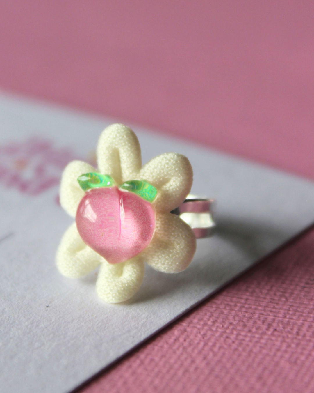 Peach Flower Statement Ring