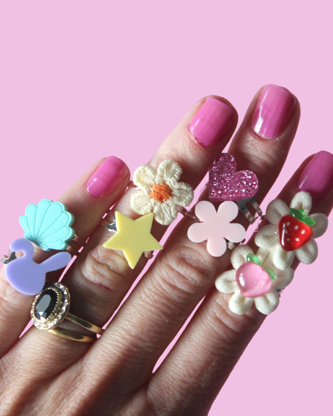 Peach Flower Statement Ring