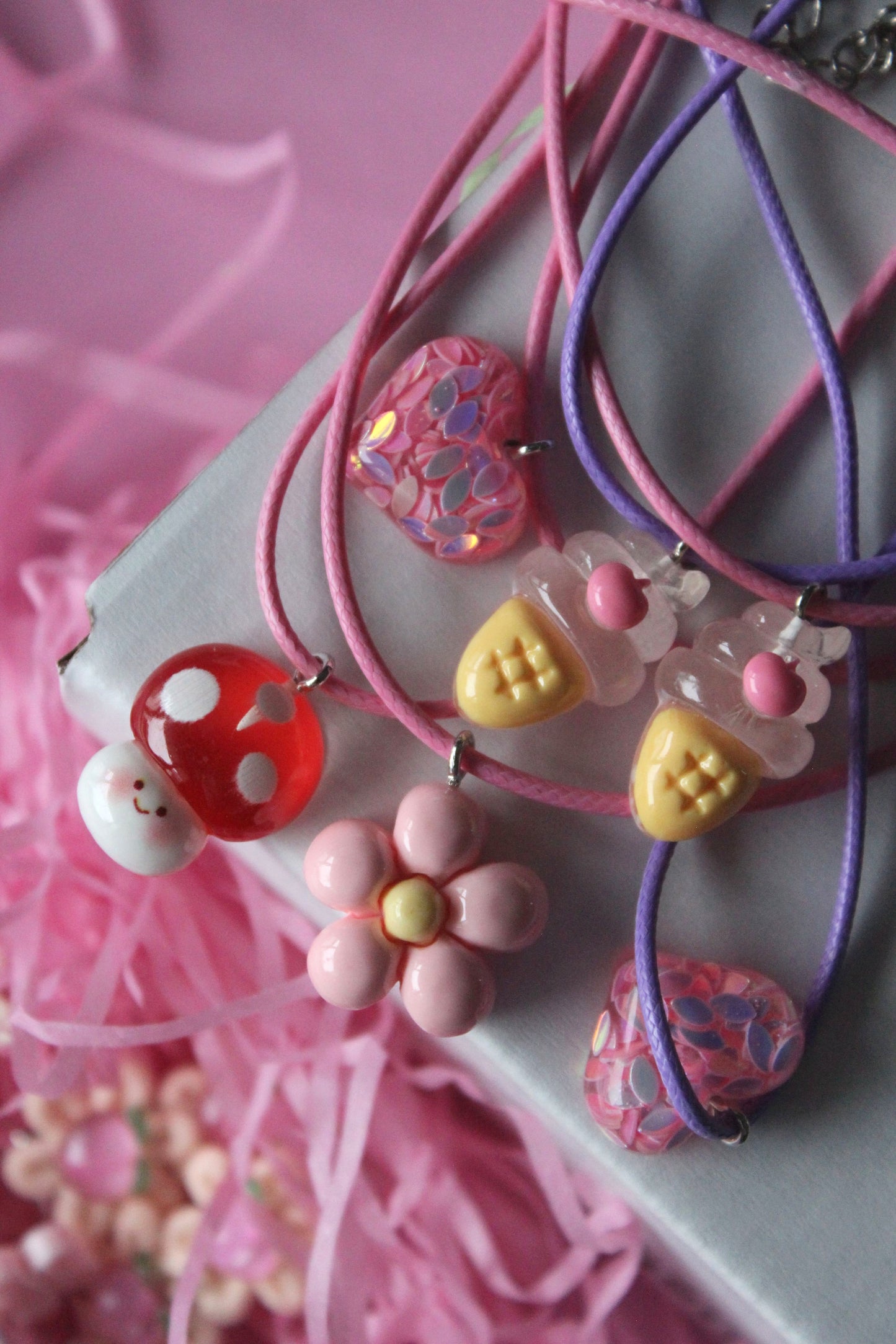 Cherry Sundae Candy Cord Necklace - Pink