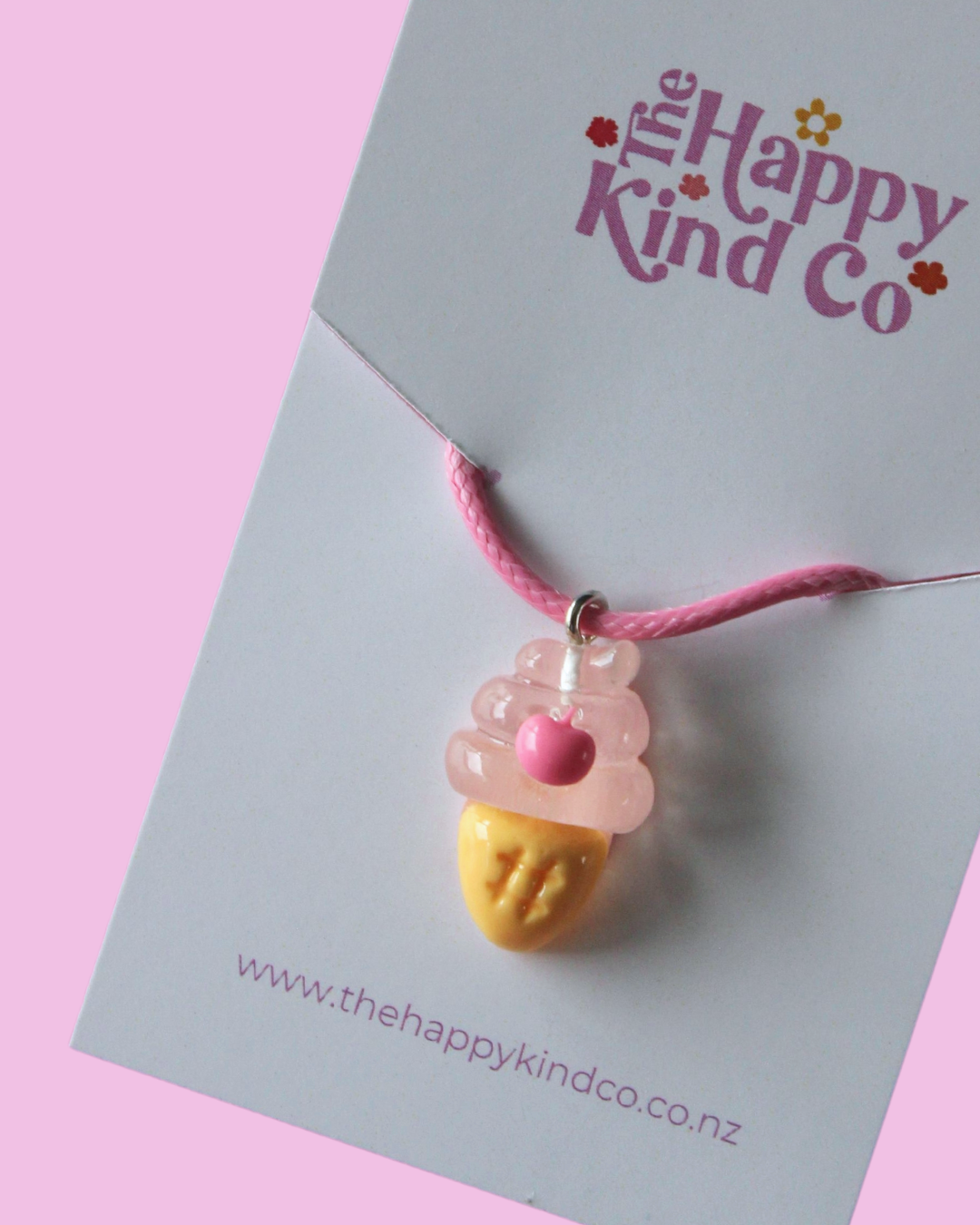 Cherry Sundae Candy Cord Necklace - Pink