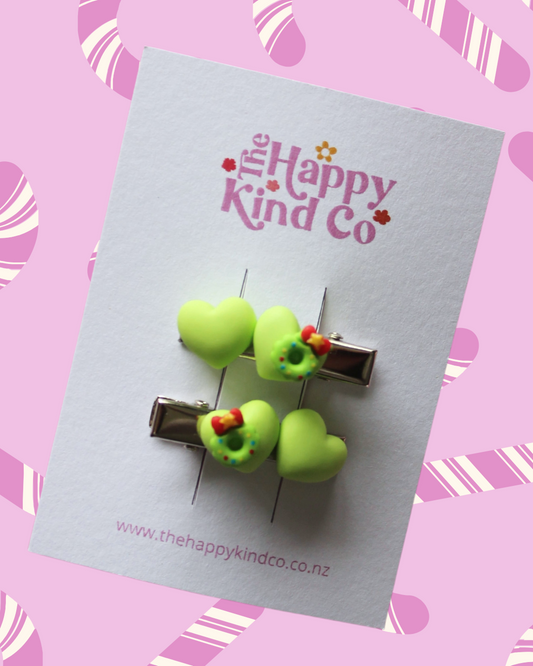 Festive Heart Stopper Toddler Clips - Lime