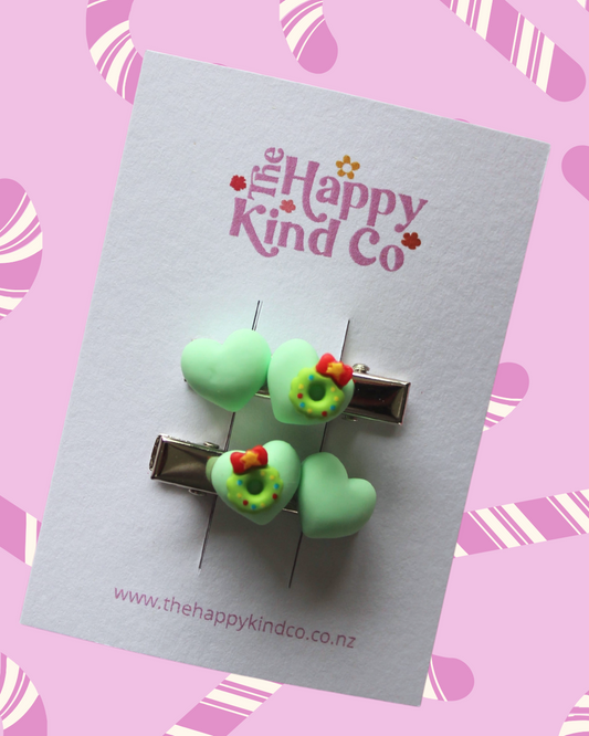 Festive Heart Stopper Toddler Clips - Mint