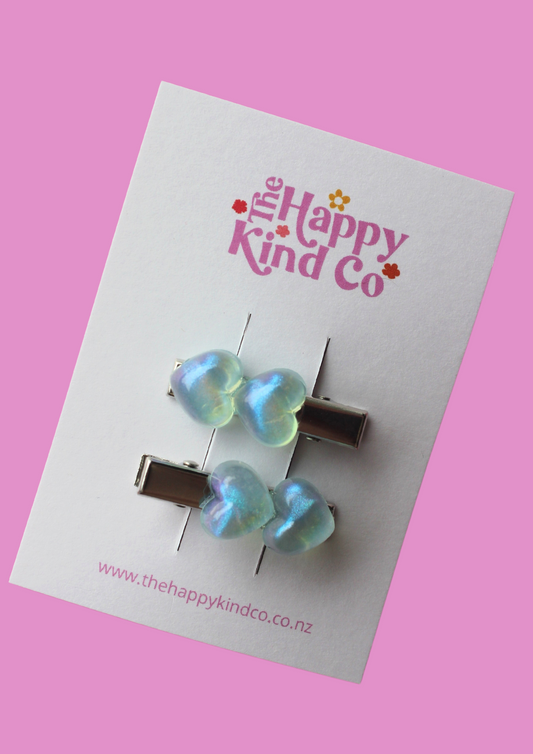 Pearlescent Heart Stopper Toddler Clips Blue