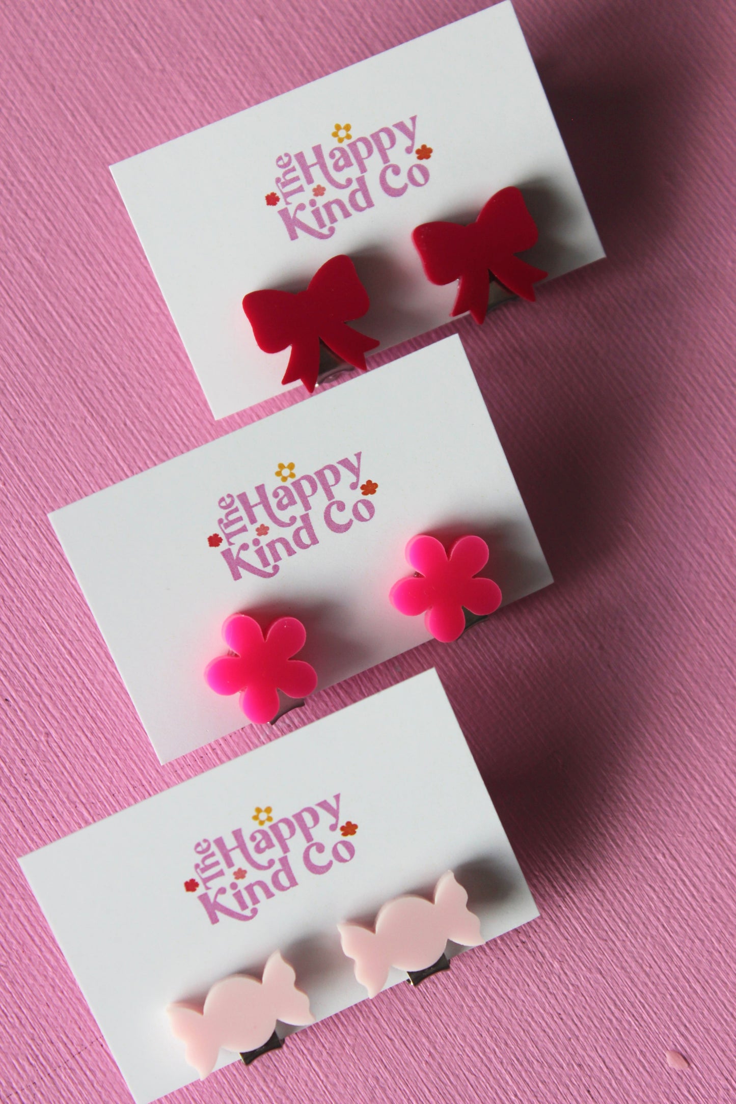 Candy Pink Flower Clip On Earrings