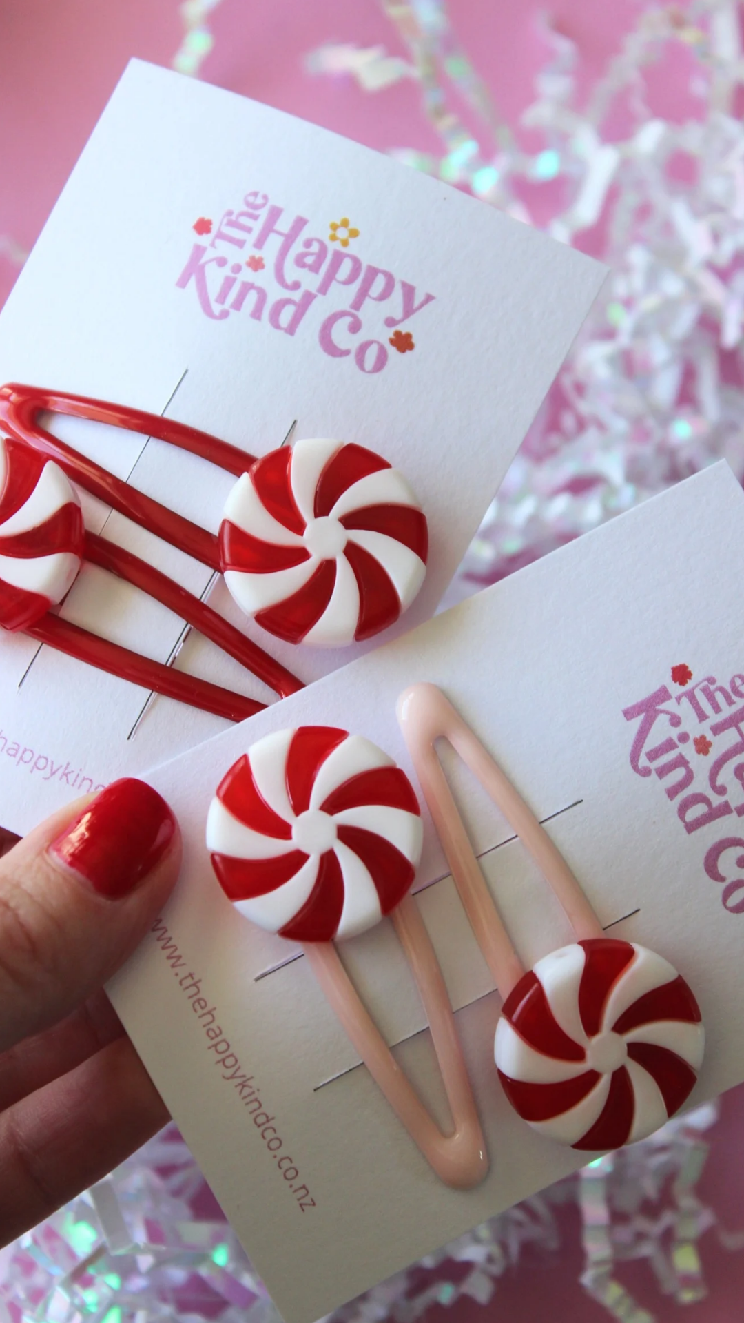 Baby Pink Peppermint Swirls Clips