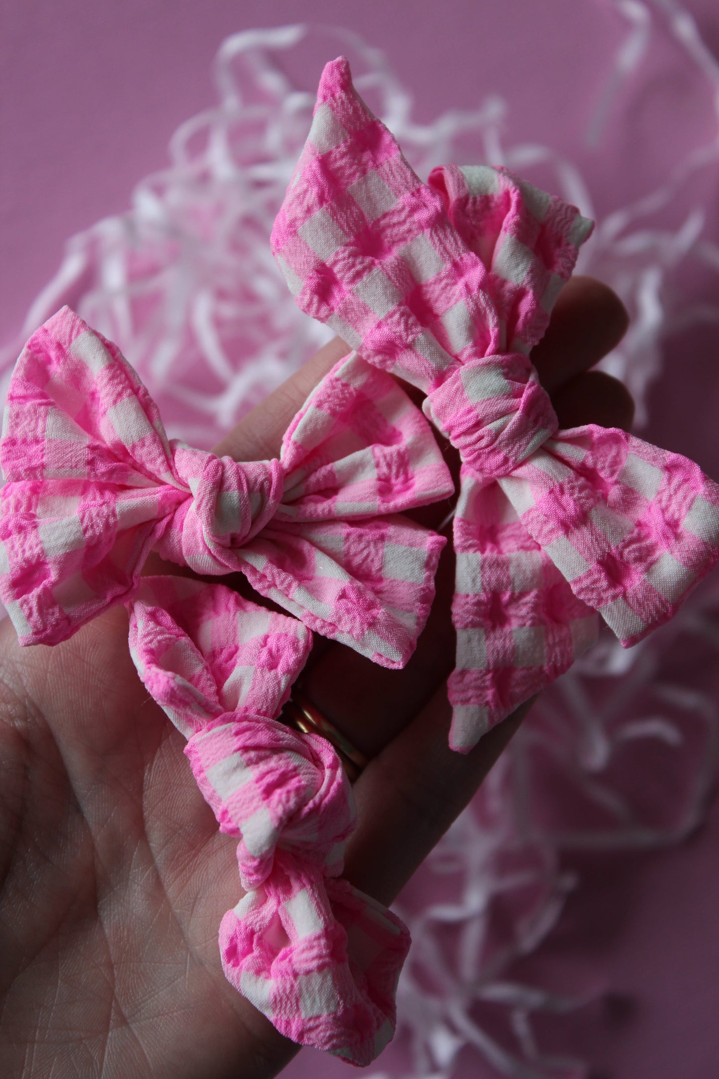 Candy Pink Gingham Petite Twist Bow