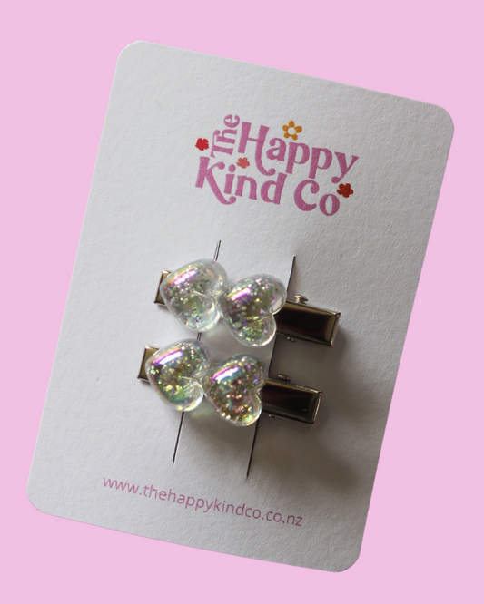 Silver Glitter Heart Stopper Clips